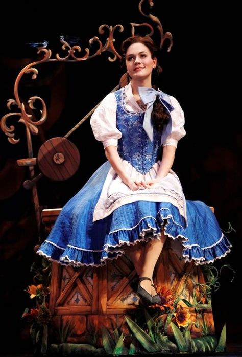 Belle in Beauty and the Beast, on Broadway. ..rh: Belle Village Dress, Broadway Musicals Costumes, Beauty And The Beast Musical, Princess Poses, Belle Blue Dress, Broadway Dress, Theater Aesthetic, Theatre Aesthetic, Disney Poses