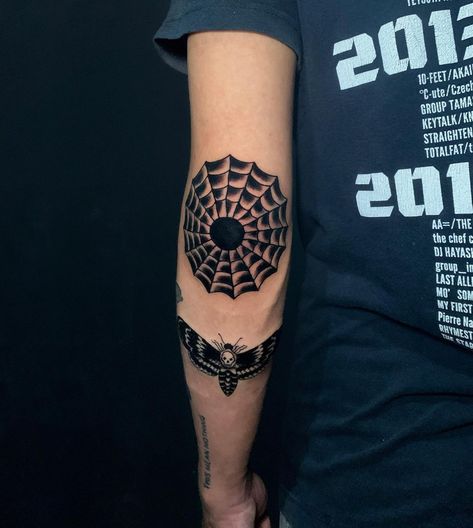 old school spider web tattoo Old School Spider Web Tattoo, Web Elbow Tattoo, Spider Web Tattoos, Spiderweb Tattoo, Spider Web Tattoo, Instagram Report, Web Tattoo, Saved Tattoo, Tattoo Old School