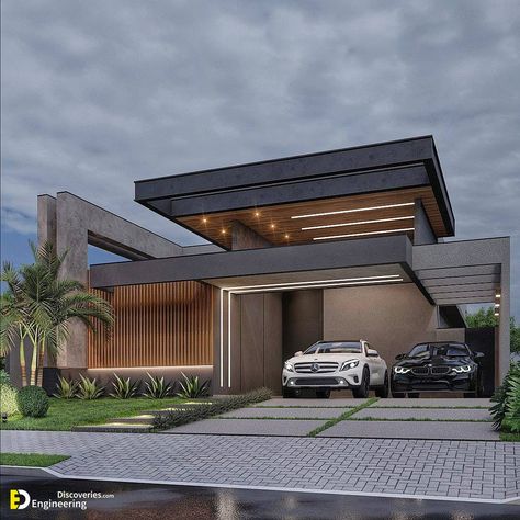 Top 51+ Modern House Design Ideas With Perfect Garage Car For 2022 - Engineering Discoveries Home Designs Exterior, Modern Tropical House, Garage Car, House Outer Design, Contemporary House Exterior, Modern Small House Design, House Design Ideas, Modern Architecture Building, Modern House Facades