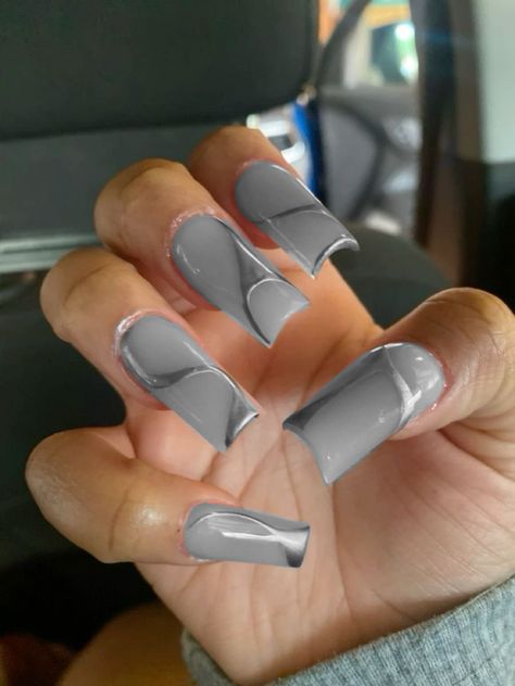 Light Grey Acrylic Nails Designs, Gray Sweater Nails, Grey Acrylic Nails Designs, White And Gray Nails, Acrylics With Design, Grey Acrylics, Grey Acrylic Nails, Acrylic Nails Designs, Grey Nail Designs