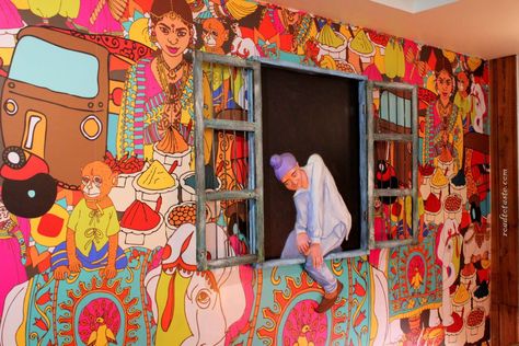 The Patiala Kkitchen - A Punjabi twist to Noida! Punjabi Theme Restaurant Interior, Punjabi Dhaba Interior, Punjabi Restaurant Interior, Punjabi Dhaba Design Ideas, Desi Art, Restaurant Themes, Home Door Design, Theme Wall, Wall Painting Decor