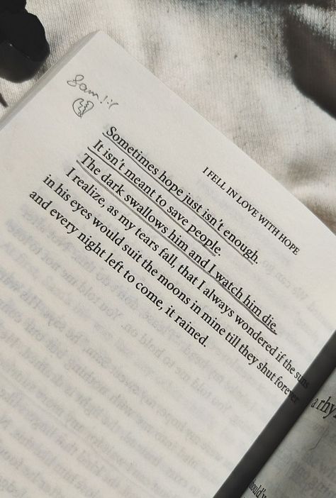 I Feel In Love With Hope Book Quotes, I Fell In Love With Hope Quotes, I Fell In Love With Hope, Book Sketch, Book Instagram, Sun Rises, Recommended Books To Read, Book Annotation, Baby Drawing