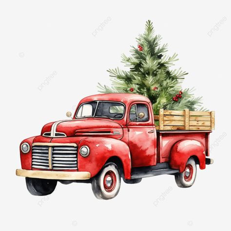 watercolor red pickup vintage truck with christmas trees vintage truck red truck classic car png Little Red Truck Christmas Tree, Red Christmas Truck, Xmas Pics, Truck With Christmas Tree, Christmas Embellishments, Car Png, Transparent Watercolor, Red Truck Christmas, Xmas Pictures