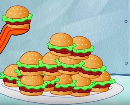 Krabby Patty Krabby Patty Cake, Spongebob Burger, Spongebob Krabby Patty, Spongebob Food, Animation Food, Spongebob Art, Food Paintings, Krusty Krab, Krabby Patty