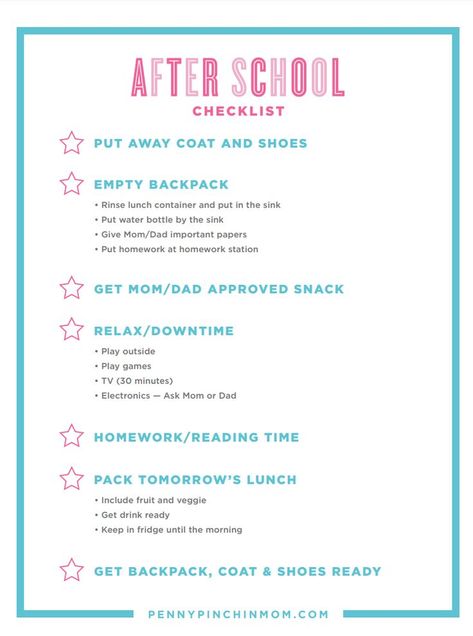 Help your kids remember what they need to do when they get home from school with this printable checklist. Hang it in a visible spot, like the pantry, and they'll be able to reference it as they grab their snack. This way, mom can breathe a little easier! What To Do After School, Healthy Face Skin, After School Checklist, Organized Planner, Tips For School, Kids Chores, School Checklist, Healthy Face, After School Routine