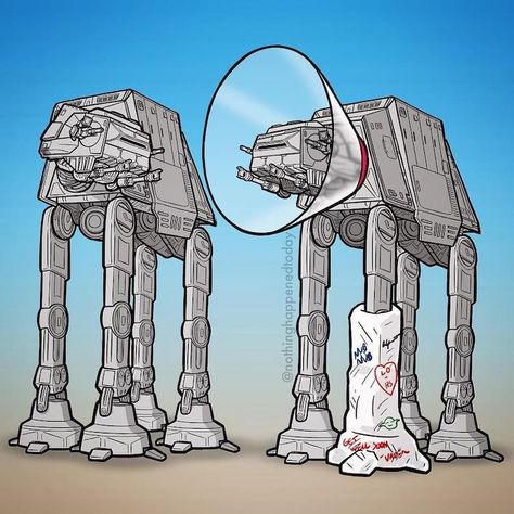 AT-AT Cone of Shame Star Wars Cartoon, Star Wars Meme, Star Wars Jokes, Star Wars Comics, Star Wars Film, Star Wars Artwork, Sticker Ideas, Star Wars Fan Art, Star Wars Images