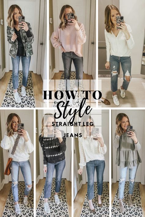 How to Style Straight Leg Jeans - Wishes & Reality #momstyle #easyoutfits #transitionalspringoutfits Straight Leg Jeans Outfits Summer, Jeans And Sneakers Outfit, Style Straight Leg Jeans, Jeans Outfits Summer, Straight Jeans Outfit, Outfits With Boots, Straight Leg Jeans Outfits, Legs Outfit, Jeans Outfit Winter