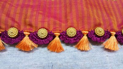 Kayal Tassel(Kuchu) Works: Golden Chakra Beads with Saree Tassel (Kuchu) Simple Tassels For Saree Pallu, Simple Kuchulu For Pattu Sarees, Saree Making Ideas At Home, Kuchulu For Pattu Sarees, Saree Kuchu Designs Latest Video, Kuchulu Designs, Simple Saree Kuchu, Tassel Ideas, Saree Simple