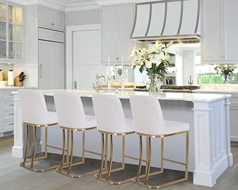 Gold Barstools, White Kitchen Bar Stools, White Leather Bar Stools, Modern Bar Stools Kitchen, Gold Bar Stools, White Counter Stools, Farmhouse Bar, Island Stools, Bar Stools Kitchen Island