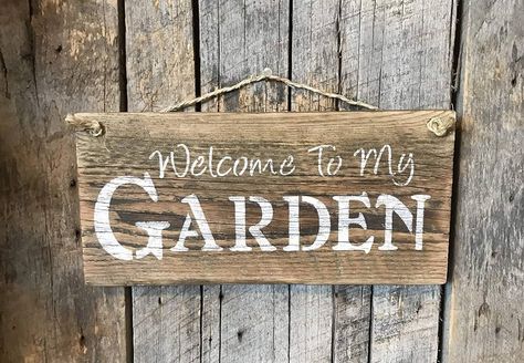 Amazon.com: Welcome To My Garden Barn Wood Sign : Handmade Products Garden Quotes Signs, Barnwood Ideas, Welcome To My Garden, Bbq Signs, Barn Wood Crafts, Ranch Decor, Barn Wood Signs, Magic Garden, Diy Wood Signs