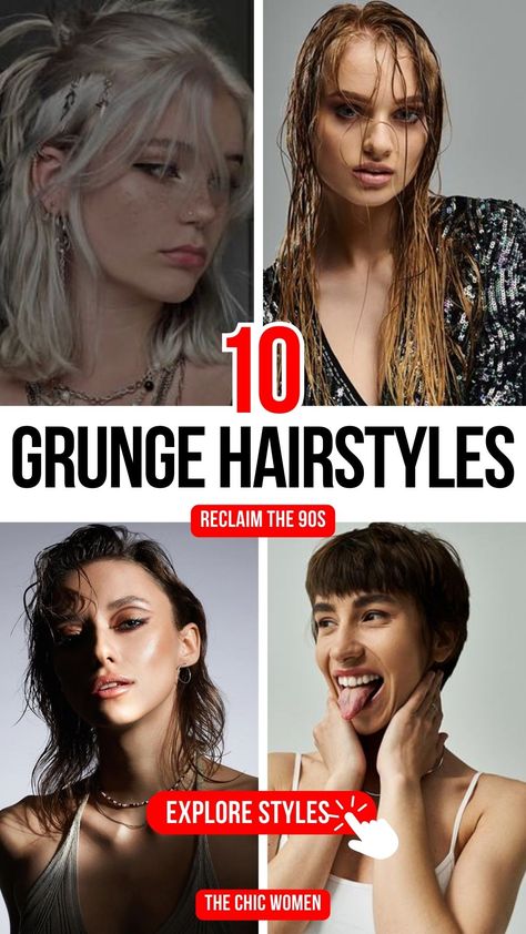 Best 90s Grunge Hairstyles for Women to Look Bold & Beautiful 90 Grunge Makeup 90s Hair, Punk Rock Hairstyles For Women, Emo Hairstyles Long, Edgy Blonde Hair Grunge, Edgy Hairstyles Long Hair, Edgy Photoshoot Grunge, 90’s Grunge Makeup, 90s Grunge Haircut, 90s Short Hairstyles