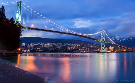 Lions Gate Bridge Just After Sunset | Follow me on Twitter |… | Flickr Lions Gate Bridge, Vancouver Condo, Develop Pictures, Lions Gate, Stanley Park, Canada Road Trip, West Vancouver, North Vancouver, Sunset Art