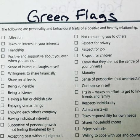 𝗡𝗮𝗿𝗰𝗔𝗪𝗔𝗬 on Instagram: “GREEN FLAGS!  The following are personality and behaviour traits of a positive and healthy relationship.  #greenflags #healthyrelationship…” Green Flags, Green Flag, Comparing Yourself To Others, Mental And Emotional Health, Emotional Health, Relationship Tips, Healthy Relationships, Relationship Advice, Relationship Quotes