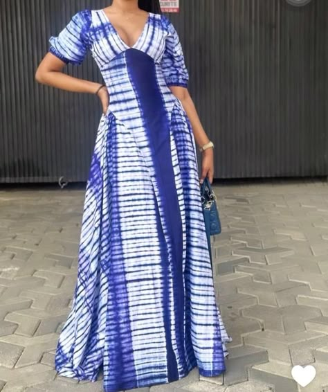 Adire Crepe Styles, Adire Gowns For Women, Adire Kimono Outfit, Fitted Adire Gowns, Blue Ankara Fabric Maxi Dress, African Princess, Ankara Designs, African Fashion Designers, Cute Dress Outfits