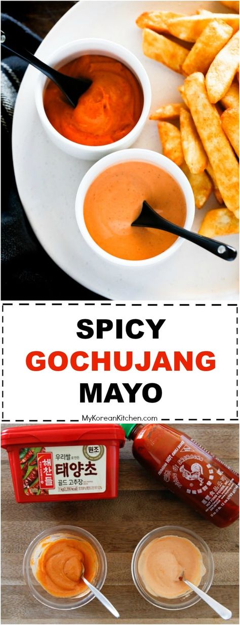 Spicy Gochujang Mayo Gochujang Mayo Recipe, Gochujang Recipe Dishes, Korean Sauces, Best Asian Recipes, Gochujang Mayo, Spicy Mayo Recipe, Korean Sauce, Gochujang Recipe, Koreansk Mat