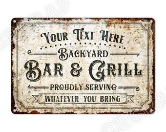 Bar and Grill | Etsy Bar And Grill Sign, Grill Backyard, She Shed Signs, Sign Flowers, Grill Sign, Backyard Signs, Home Bar Signs, Shed Signs, Backyard Bar