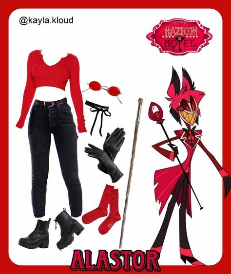 Cute Halloween Themed Outfits, Hazbin Hotel Halloween Costumes, Alastor Hazbin Hotel Outfit, Alastor Outfit Ideas, Alastor Inspired Outfit, Hazbin Hotel Outfit Ideas, Hazbin Hotel Inspired Outfits, Hotel Outfits, Alastor Cosplay