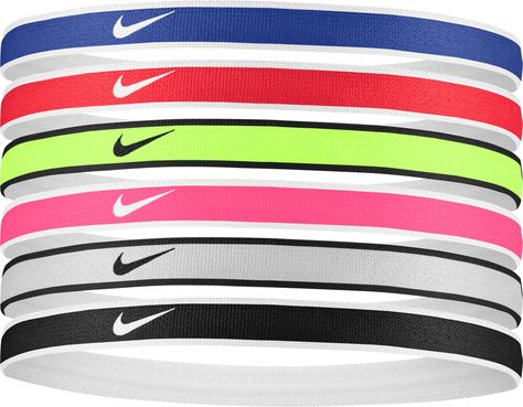 Fit & Design 6 pack of headbands Stretchy elastic construction Silicone grips hold band in place Swoosh accents Additional Details .5’’ width Nike Headbands Hairstyles, Headbands Hairstyles, Sport Headbands, Nike Headbands, Sports Headband, Sports Headbands, Cheng Xiao, Youth Sports, Nike Swoosh