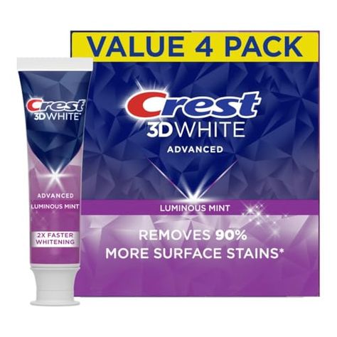 Crest 3D White Advanced Luminous Mint Teeth Whitening Toothpaste, 3.7 oz Pack of 4 - Helps Remove Surface Stains, Whitens Teeth, Strengthens Tooth Enamel, Protects Against Cavities Crest Toothpaste, Crest 3d White, Shaving Supplies, Strengthen Teeth, Teeth Whitening Toothpaste, Tooth Enamel, Whitening Toothpaste, Aesthetic Beauty, Cavities