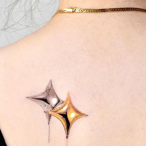 Star Balloon Tattoo, Gold Star Tattoo, Gold Tattoo Ink, Silver Tattoo, Balloon Tattoo, Star Balloons, Mini Tattoo, Gold Tattoo, Star Tattoo