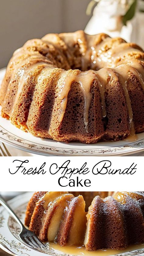 Packed with juicy apples and a swirl of cinnamon, this bundt cake is a fall favorite. Drizzle with caramel sauce for an extra indulgent touch! Apple Cinnamon Bundt Cake, Cinnamon Bundt Cake, Apple Cakes, Apple Bundt Cake, Bundt Cakes, Baking Sweets, Apple Cinnamon, Fresh Apples, Caramel Sauce