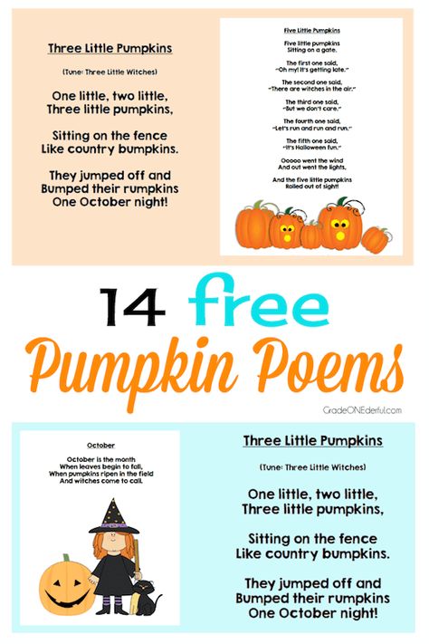 14 Free Pumpkin Poems for Kids #poemsforkids #halloween #pumpkinpoems #gradeonederful Halloween Poems For Kids, Inspiration For Teachers, Pumpkin Poem, Halloween Writing Activities, Kindergarten Poems, Pumpkin Unit, Halloween Poems, Poems For Kids, Mommy Ideas