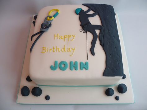 Rock Climbing Wedding Cake, Climbing Cake Birthdays, Rock Climb Birthday, Climbing Wall Birthday Cake, Rock Climbing Cake, Rock Climbing Party, 12th Birthday Party Ideas, Mountain Cake, Happy Birthday John