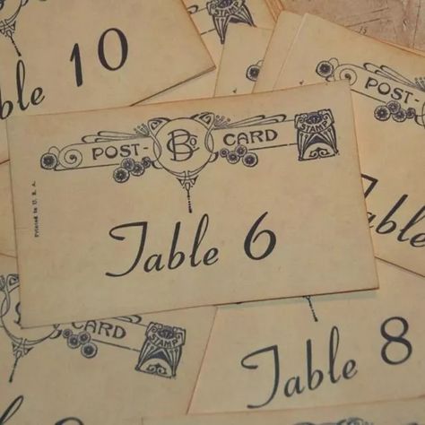 Vintage Postcard Table Numbers, Table Numbers Wedding Vintage, Wedding Table Number Clips, Table Numbering Ideas For Weddings, Wedding Table Numbers Sign, Classy Table Numbers Wedding, Vintage Table Number Ideas, Table Numbers Unique, Vintage Wedding Table Numbers