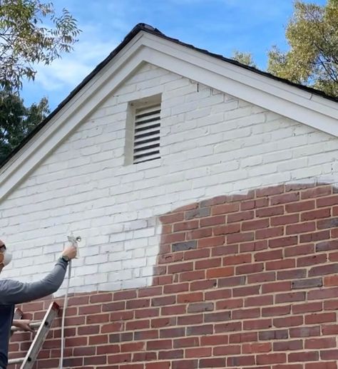 Diy Limewash Brick Exterior, White Washed Brick Exterior, Lime Washed Brick Exterior, Whitewash Brick House, White Brick House Exterior, Limewash Brick Exterior, White Wash Brick Exterior, Limewash Brick, Brick Ranch Houses