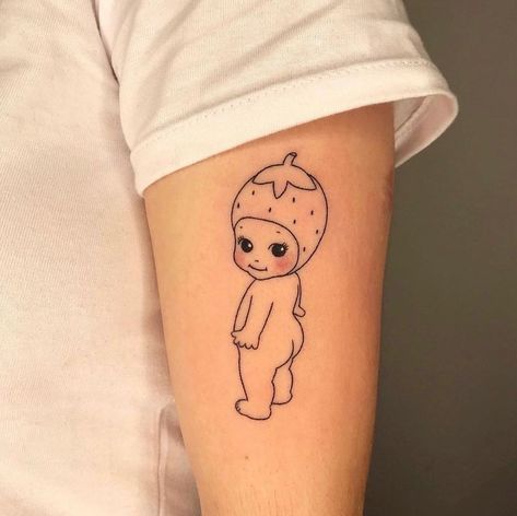 Angle Tattoo, Kewpie Art, Strawberry Tattoo, Sak Yant Tattoo, Cute Tats, Cute Little Tattoos, Delicate Tattoo, Angel Tattoo, Tattoo Flash Art