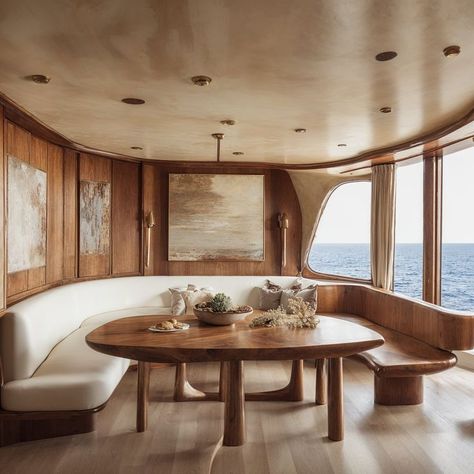 Nautical Elegance: Refined Wooden Yacht Dining Room#YachtTravelMemoirs #SeaAdventuresRecap #SailingStories #VoyageReflections #MemoriesAtSea Wooden Paneling, Home Yoga Room, Luxury Yacht Interior, Boat Interior Design, Boat House Interior, Nautical Interior, Best Yachts, Yacht Interior Design, Cool Kids Rooms