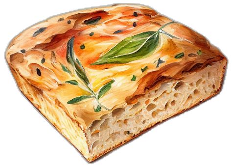 Focaccia Illustration, Foccacia Bread Art, Olive Loaf, Background Watercolour, Foccacia Bread, Focaccia Bread, Watercolour Illustration, Italian Bread, Food Illustration