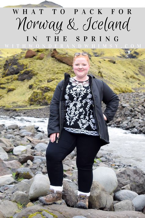 What to Pack for Norway and Iceland in the Spring: tips for a mix and match capsule wardrobe for exploring the city and country around Bergen and Reykjavik. Iceland Capsule Wardrobe, What To Wear In Reykjavik, Iceland Cruise Outfits, Norway Spring Outfit, Norway Fashion Summer, Iceland Fashion Summer, Plus Size Travel Capsule Wardrobe, Norway Summer Outfits, Plus Size Travel Clothes