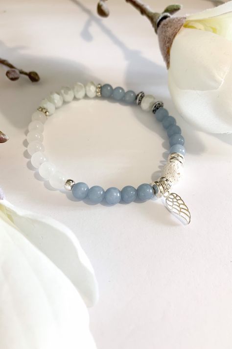 Angelite Bracelet, Angelite Crystal, Calming Mind, The Archangels, Gold Bracelet Simple, Celestite Crystal, Bracelet Inspiration, Endless Night, Your Guardian Angel