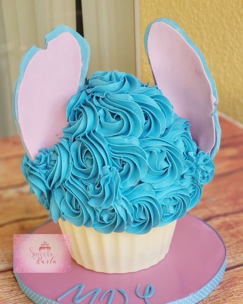 SWEETS BY KARLA LLC on Instagram: “Stitch inspired giant cupcake!” Giant Cupcake Cakes, Stitch Cake, Stitch Birthday, Giant Cupcake, Giant Cupcakes, Cupcake Ideas, Cupcake Cake, Disney Diy, Cake Ideas