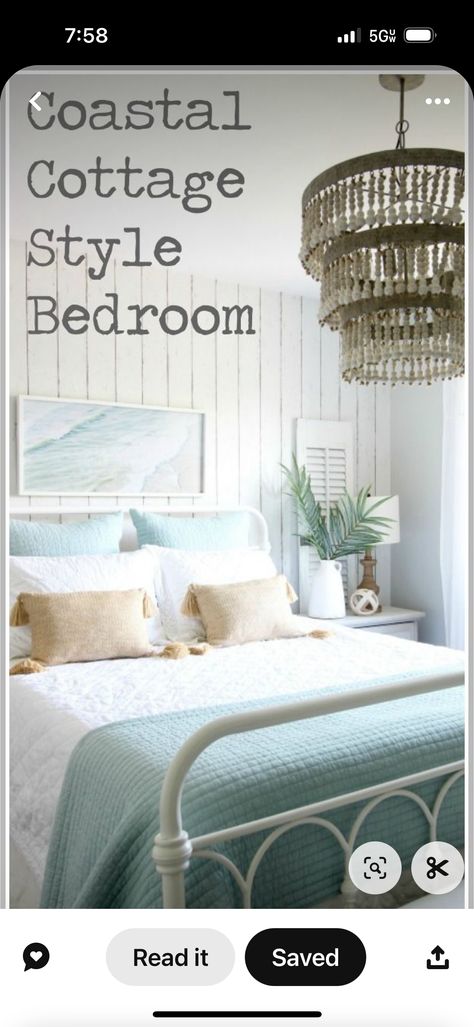 White Coastal Guest Bedroom, Small Coastal Bedroom Decorating, Beach Guest Room Decor, Beach Farmhouse Bedroom Ideas, Beach Feel Bedroom, Coastal Living Bedroom Ideas, Coastal Shabby Chic Bedroom, Teal Coastal Bedroom, Sage Coastal Bedroom