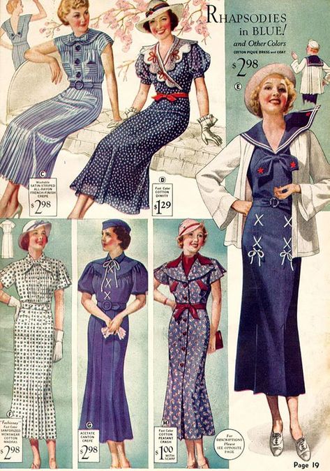 1930's Dresses, Vintage Fashion 1930s, 1930 Fashion, 1930s Dress, 30s Fashion, Sailor Dress, 40s Fashion, Retro Mode, 1930s Fashion