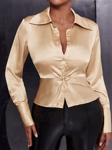 Satin Top Pattern, Silk Blouse Pattern, Party Dress Short, Satin Shirt, Women Blouses, Satin Blouse, Satin Top, Plain Shirts, Beautiful Blouses