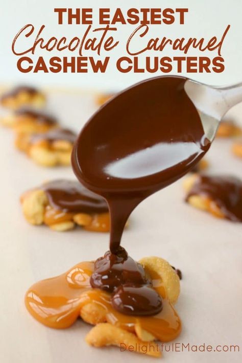 Caramel Cashew Clusters, Chocolate Covered Cashews, Cashew Clusters, Caramel Cashew, Pumpkin Dump Cake Recipe, Cashew Recipes, Caramel Treats, Christmas Food Treats, Recipes Holiday