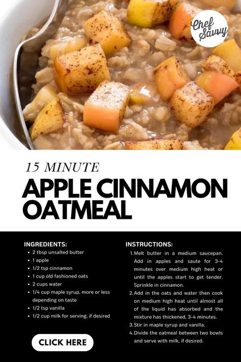 Apple Oats Recipes, Hot Oatmeal Recipes, Oatmeal Healthy Recipes, Apple Oat Recipes, Apple Oats, Oatmeal Apple, Oatmeal Healthy, Chef Savvy, Apple Cinnamon Oatmeal