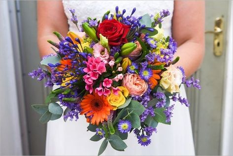 Bright And Colourful Bridal Bouquet, Colourful Wedding Bouquet, Pink And Purple Wedding Theme, Rainbow Flower Bouquet, Colourful Bridal Bouquet, Bright Bridal Bouquet, Pink And Purple Wedding, Bright Wedding Bouquet, Wildflower Wedding Theme