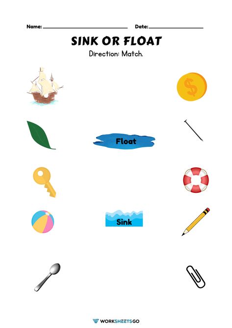 Float And Sink Worksheet, Sink Or Float Worksheet, Float And Sink, Worksheet For Preschool, Simple Objects, Sink Or Float, Simple Science, Olivia Rose, Simple Object