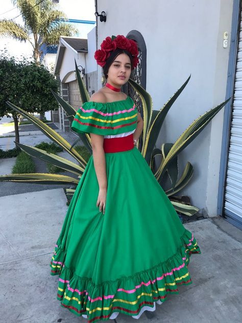 Mexican 100 CM dress with top Handmade Beautiful Frida | Etsy Mexican Dance Dress, Mexican Outfits For Women, Mexican Fancy Dress, Jalisco Dress, Folklorico Dresses, Mexico Dress, Dead Costume, Traditional Mexican Dress, Mexican Boho