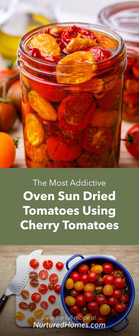 Vegan Homesteading, Using Cherry Tomatoes, Make Sun Dried Tomatoes, Canning Cherry Tomatoes, Oven Dried Tomatoes, Cherry Tomato Recipes, Tomato Recipe, Homemade Condiments, Roasted Cherry