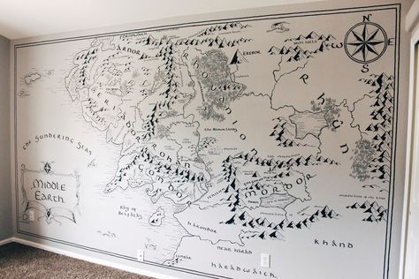 Lotr Wall Art, Middle Earth Map Wallpaper, Lotr Room Decor, Tolkien Decor, Lotr Decorations, Lotr Decor, Map Wall Decal, Middle Earth Map, Unique Farmhouse Decor