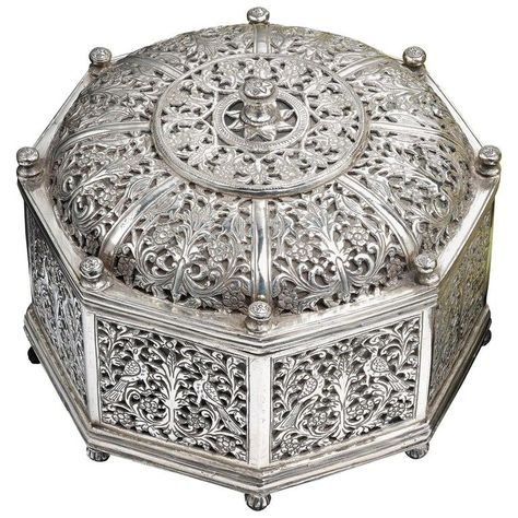 Silver Home Accessories, Floral Motives, Silver Pooja Items, Small Item Storage, Accessories Display, Antique Boxes, Exotic Birds, Silver Engraving, Silver Box