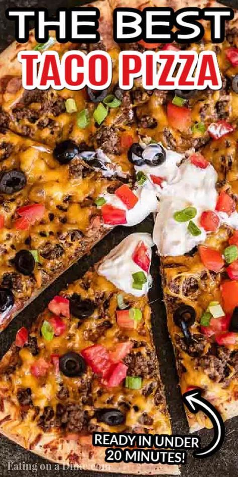 Easy Mexican Pizza, Taco Pizza Recipe, Easy Taco Pizza, Taco Pizza Recipes, Mexican Pizza Recipe, Homemade Taco Seasoning Mix, Homemade Refried Beans, Homemade Mexican, Mexican Pizza