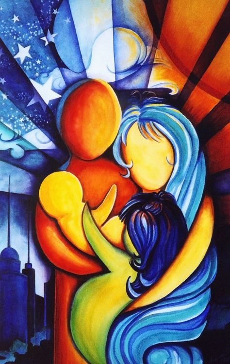 Abstract Family Painting, Mother And Baby Paintings, Family Drawing Illustration, Mother Father And Baby, Family Art Projects, Mother And Child Painting, Mother Painting, Abstract Art Projects, Father And Baby