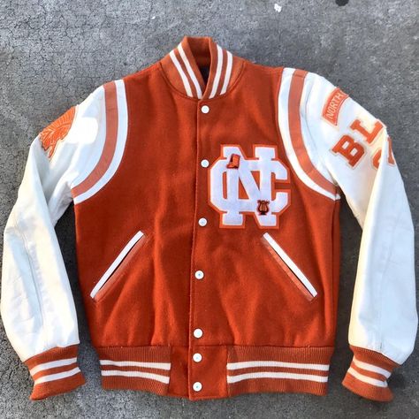 ‼️On hold‼️ 🍊Vintage 90s burnt orange letterman... - Depop Orange Letterman Jacket, Letterman Jacket Outfit, Letterman Jackets, Leather Sleeves, Letterman Jacket, Graphic Design Projects, Leather Sleeve, Design Project, Burnt Orange