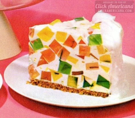 Jell-O Crown Jewel/Window Glass desserts (1960s) - Click Americana Jewel Cake, Retro Desserts, Gelatin Dessert, Jello Desserts, Jello Salad, Vintage Dessert, Popular Desserts, Jello Recipes, Glass Cake